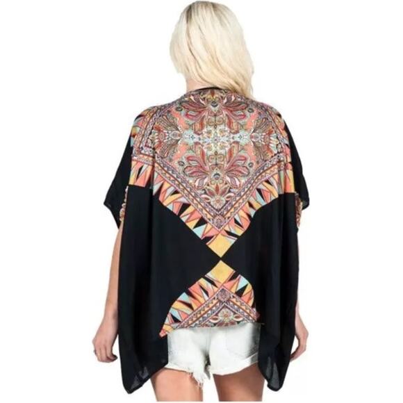 Volcom Stone Row Collection Multicolor Crescent Paisley Poncho Top One Size Boho - Picture 5 of 9